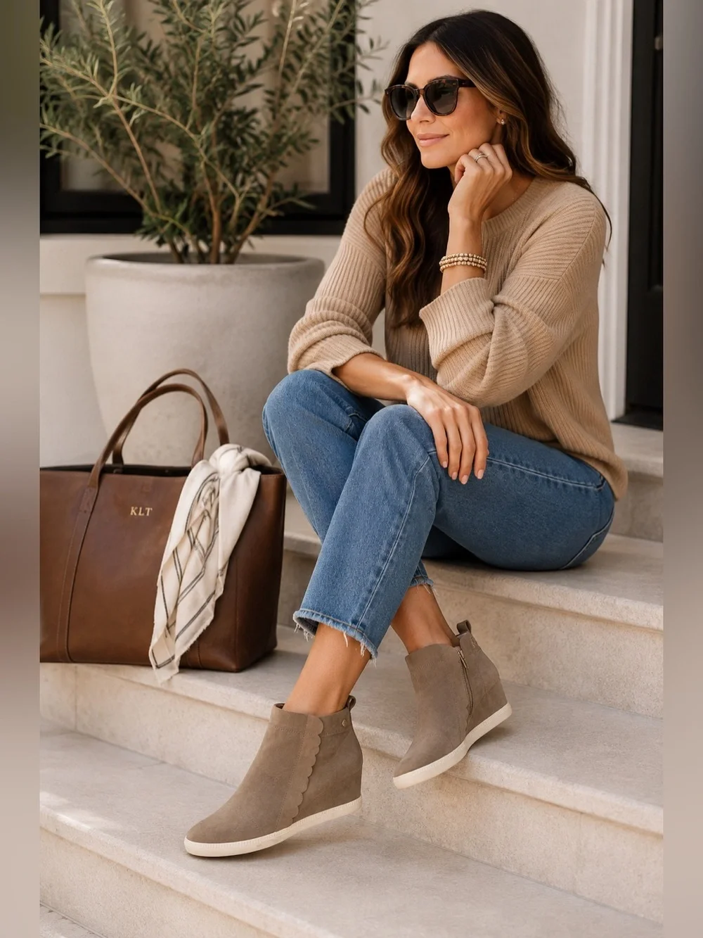 Kate Spade Wilkes Taupe Suede Wedge Sneaker Ankle Booties Size 7